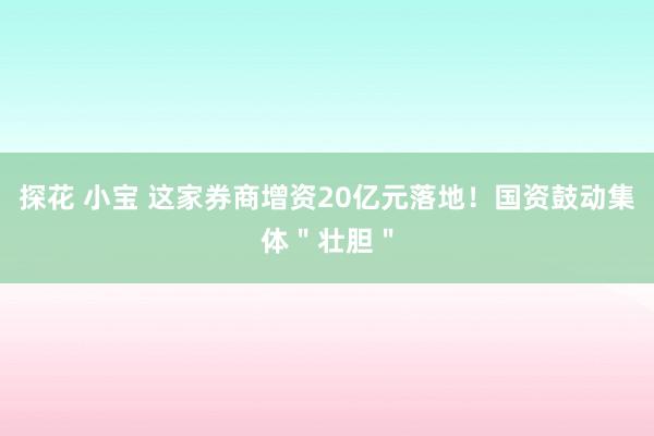 探花 小宝 这家券商增资20亿元落地！国资鼓动集体＂壮胆＂