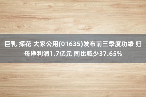 巨乳 探花 大家公用(01635)发布前三季度功绩 归母净利润1.7亿元 同比减少37.65%