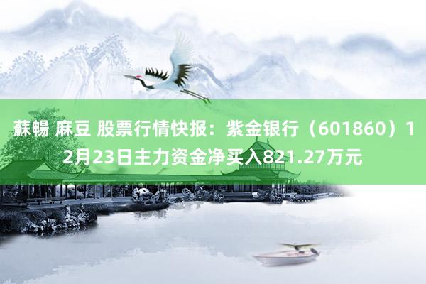 蘇暢 麻豆 股票行情快报：紫金银行（601860）12月23日主力资金净买入821.27万元