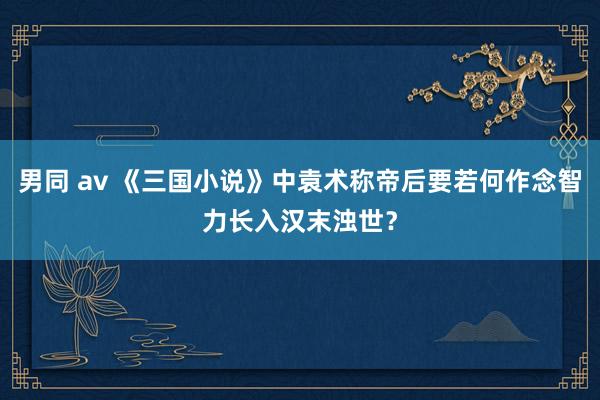 男同 av 《三国小说》中袁术称帝后要若何作念智力长入汉末浊世？